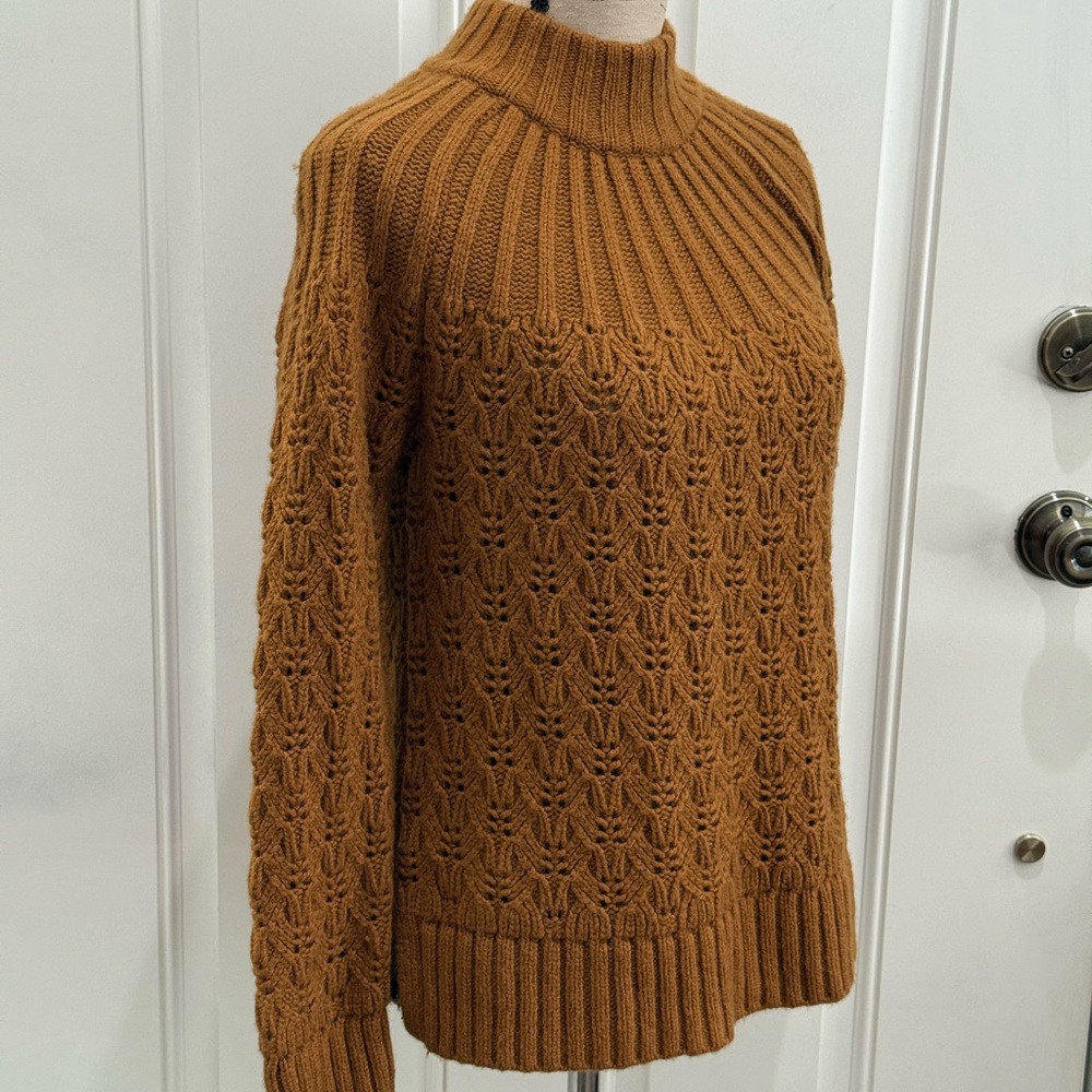 Madewell Women’s Pointelle Stitch Mix Mock Neck Sweater in Dried Cedar Brown -S - Picture 11 of 12
